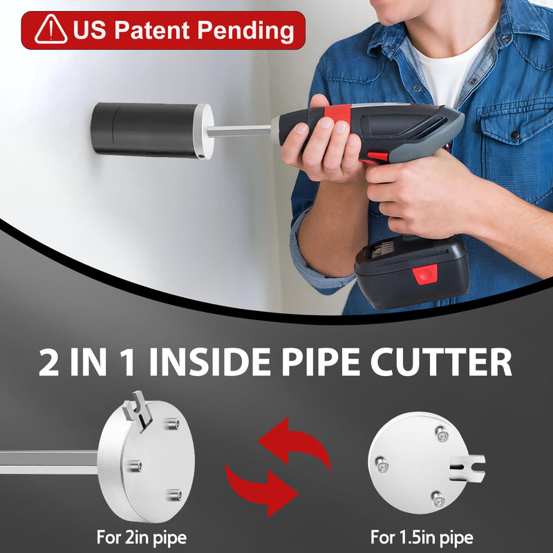 Inside Pipe Cutter for 1-1/2 Inch and 2 Inch Schedule 40 Pipe, 7 Inch Cutting Depth Internal PVC Pipe Cutter Plumbing Tool with Aluminum Alloy Body, Stainless Steel Shaft, Steel Blade Silvery