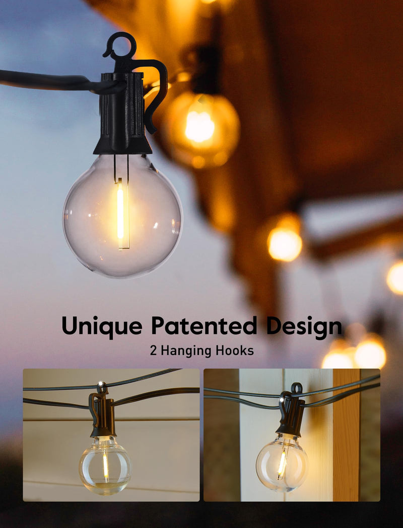 Outdoor String Lights 25 Feet G40 Globe LED Patio Lights with 13 Edison Plastic Bulbs(1 Spare), Waterproof Connectable Hanging Lights for Backyard Porch Balcony Party Decor, E12 Socket Base, Black Black - LED 25ft