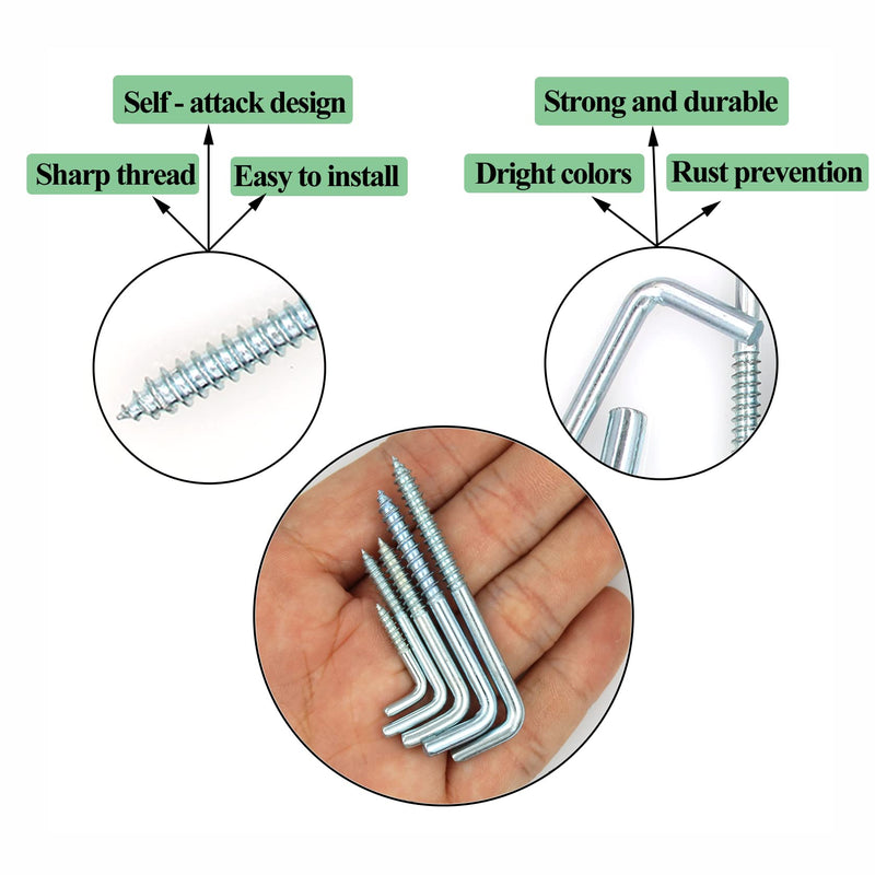 75 Pieces 5 Sizes Spiral in Square Bend Hook kit, Galvanized Square Bend Hook self Tapping Screw Hook for Home/Workplace/Office Silver75pcs5size（20L-60L）