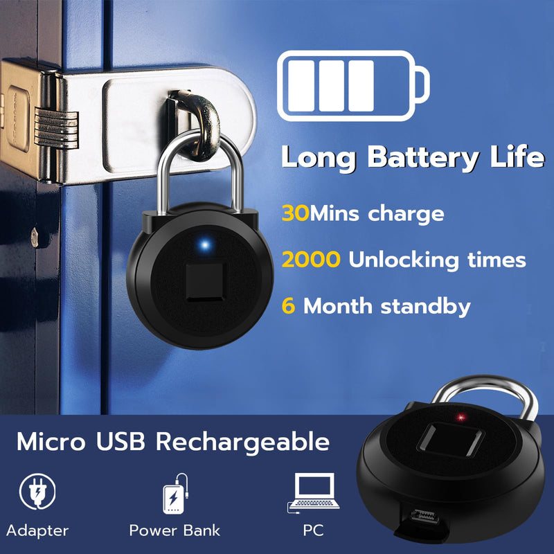 Fingerprint Lock, Dhiedas Gym Locker Lock with Fingerprint Bluetooth APP, Biometric Fingerprint Padlock with Keyless, Waterproof Smart Padlock for Locker School Suitcase Cabinet Storage Black 1'' shackle