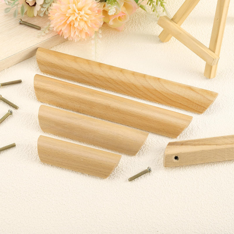 uxcell 12Pcs Wood Drawer Pulls Handles, 128mm/5.04" Hole Spacing Beech Wood Cabinets Drawer Knobs Pull Handles for Kitchen Cabinets Dresser Furniture, Wood Color 12 5.04"
