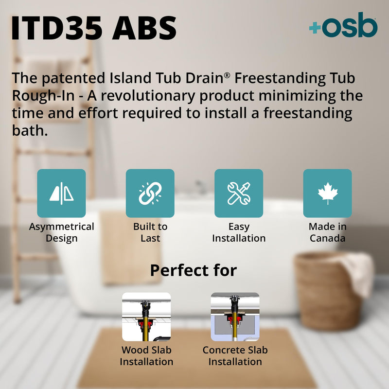 OS&B ITD35 Two-Piece ABS Island Tub Drain Rough-In Kit for 8/10-Inch Joists ITD35 - ABS