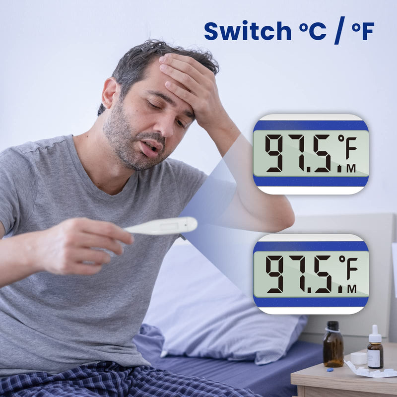 Thermometer for Adults, Oral Thermometer for Fever, Thermometer with Fever Alert, Memory Recall, C/F Switchable, Rectum Armpit Reading Thermometer for Whole Family (Klein Blue)