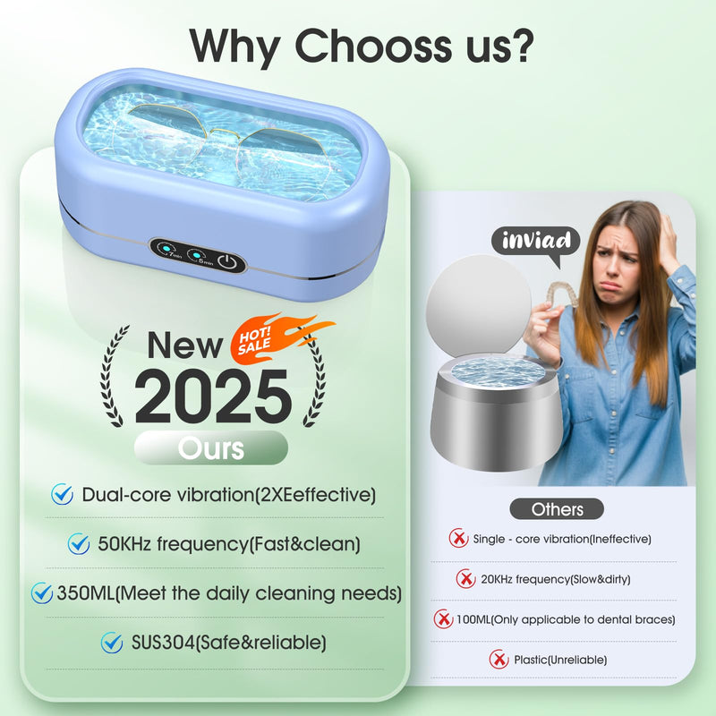 Professional Ultrasonic Jewelry Cleaner with Digital Timer,50KHz Ultrasonic Cleaner Machine with 304 Stainless Steel for Jewelry,Eyeglasses, Rings, Coin, Watch Strap, Dentures, Hygiene Items (Bule) Bule