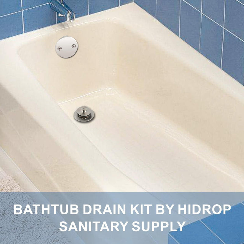 Brushed Nickel Tub Drain Lift &Turn Tub Trim Set with Two-Hole Overflow Faceplate Conversion Kit Assembly, Hidrop Bathtub Drain Replacement Trim Kit and Universal Fine/Coarse Thread Brushed