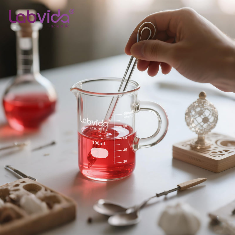Glass Beaker with Handle, 4PCS of Vol. 500ml, 3.3 Borosilicate Griffin Low Form with Printed Graduation,LVAT002