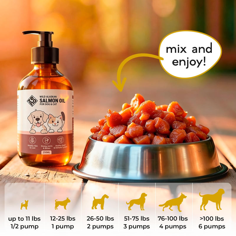 ZENO Wild Alaskan Salmon Oil for Dogs & Cats - Pure Fish Oil for Dogs with Omega 3, EPA & DHA Supplements for Skin & Coat, Joint and Brain Support, Heart & Immune System - 8.5 oz