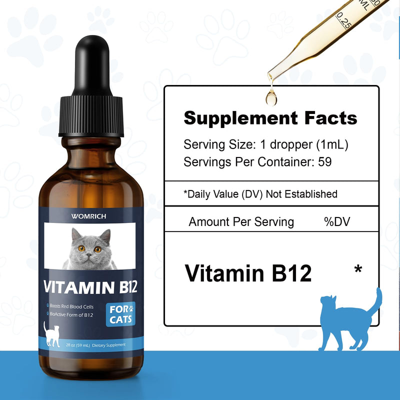Vitamin B12 for Cats | Methylcobalamin Supplement | Boosts Red Blood Cell Formation, Energy, Nervous System & Appetite, Treats Pancreatitis | 2 fl oz Dropper