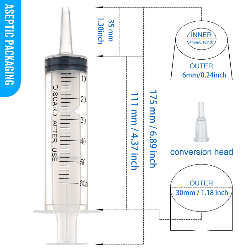 SHAOTONG 60ml Syringe with 40 Inch Tube and Tip Adapter, for Feeding Pets, Liquid Refilling, Drawing Oil Fluid 60ML/CC