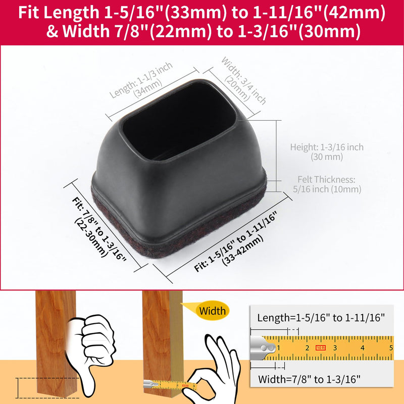 24PCS Felt Chair Leg Floor Protectors for Hardwood Floors, Rectangle Furniture Pads Easy Glides for Bar Stools, Silicone Chair Leg Caps to Protect Floors,Black Fit Length 1.3"-1.7", Width 0.9"-1.2" L(Fit:W 0.9"-1.2",L1.3"-1.7") Black-24pcs