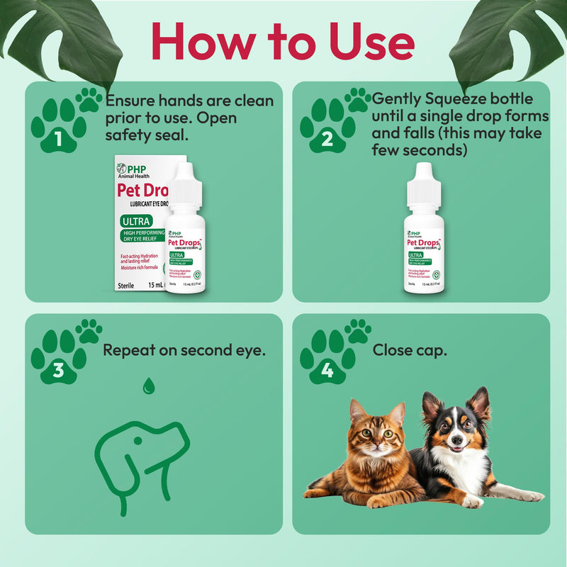 Ultra Lubricant Pet Drops 15 ml - Eye Drops for Cats and Dogs - Moisture Rich Formula, Fast Acting Hydration Dogs Eye Drop for Dry Eyes, Artificial Tears for Extra Dry Eye ( U.S Made )