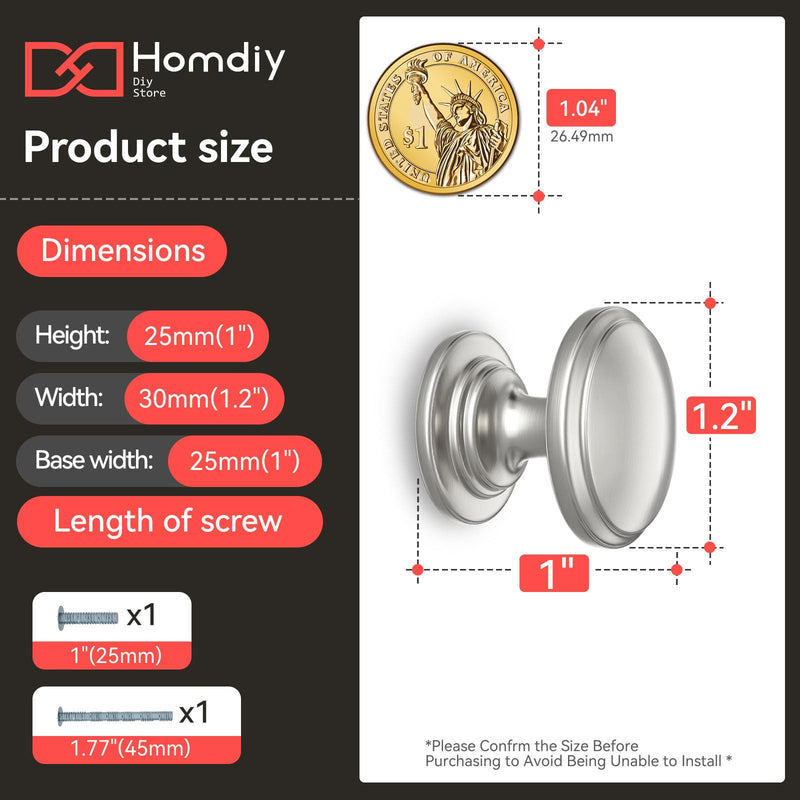 homdiy 40 Pack Brushed Nickel Cabinet Knobs Sliver Round Drawer Knob