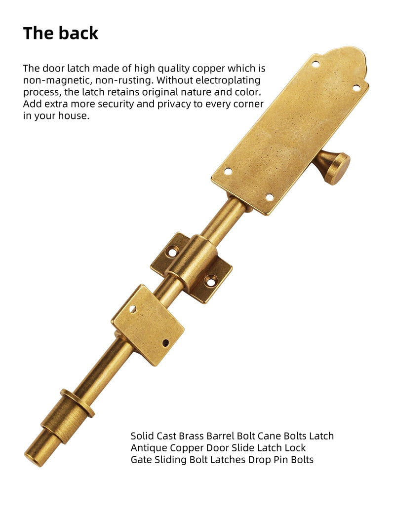 Heavy Duty Cane Bolts Latch Garage Bolts10", Extra Lengthen Solid Bronze Sliding Bolt- Barrel Bolt Door Latch Oil Rubbed Bronze Large Sliding Bolt Door Locks,Drop Pin Bolts Cane Gate