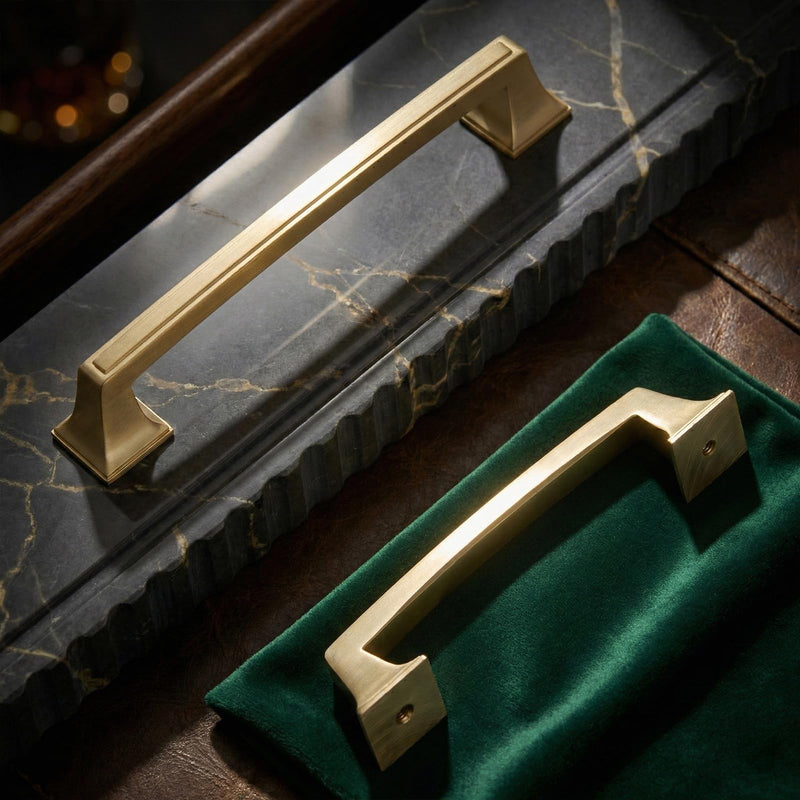 Liron Hardware 10 Pack Sleek Cabinet Handles for Cabinet Cupboard 5 Inch (128mm) Kitchen Gold Drawers Pulls Brushed Brass 5 Inches (128mm) Hole Center