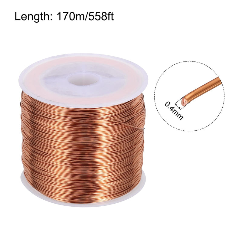 MECCANIXITY 0.4mm Magnet Wire 558ft Enameled Copper Wire Enameled Magnet Winding Wire Coil 200g 155C for Transformers Inductors 0.4mm x 170m 1