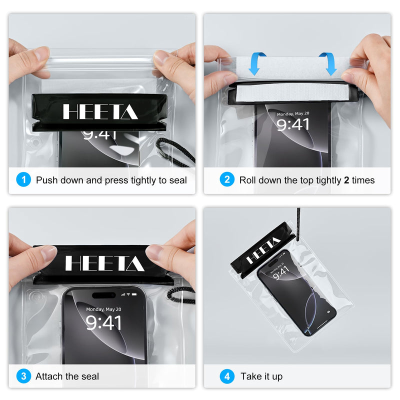 HEETA 5-Pack Clear Waterproof Dry Bag Pouch, Water Tight Cases Dry Bags Document Holder for Camera Mobile Phone Maps, Kayaking Boating Black