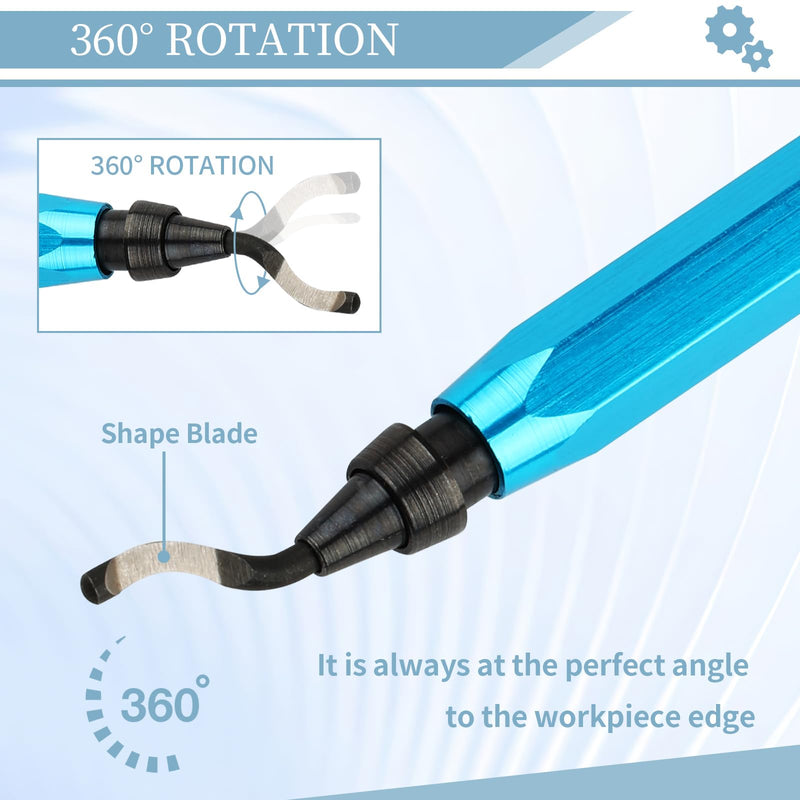 Deburring Tool with 12 High Speed Steel Blades, Deburring Tool 3D Printing, Deburring Tool for Metal, Resin, Copper, Plastic, PVC Pipes, 3D Printed Edges (1 Blue Handle)