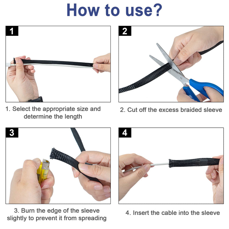 50ft - 1/2 Inch & 1/4 Inch Expandable Braided Cable Sleeve, Braided Wire Sleeving, Cable Wrap Mesh Wire Loom