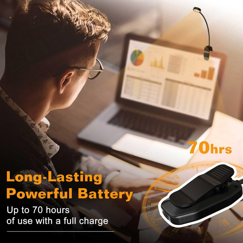 Rechargeable Book Reading Light - Adjustable Brightness, 3 Color Temperatures, 30+ Hours Runtime - Eye Care 10 LED Lamp for Reading for Bed
