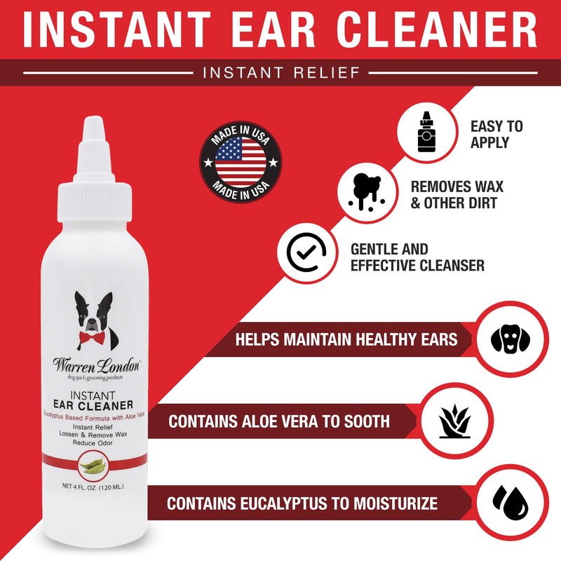 Warren London Instant Ear Cleaner for Cat & Dog with Aloe and Eucalyptus to Clean, Soothe, Control Odor, and Prevent Irritation | Ear Itching Essential I Made USA | 4oz 4oz Ear Cleaner - PawsPlanet Australia