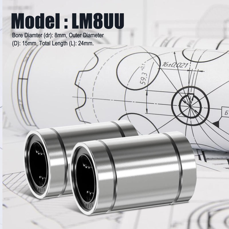 HNYYZL 12Pcs LM8UU Linear Ball Bearings: 8mm Bore, 15mm OD, 24mm Length, Double Rubber Seals – Ideal for CNC and 3D Printer Applications