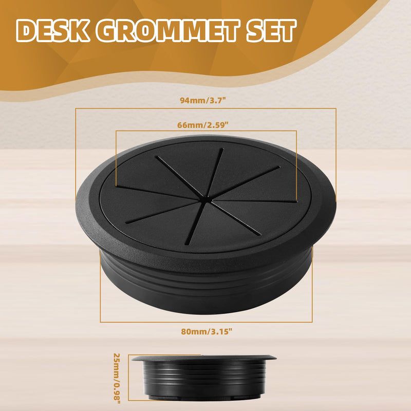 Desk Grommet 3.15 Inch (80 mm) 2 Pieces, Desk Hole Cover for Cables Black, Desk Hole Grommet ABS Plastic, Desk Cord Hole Cover for Wires Cables Through The Countertop by XIOGZAXI 3.1 Inch Black-M