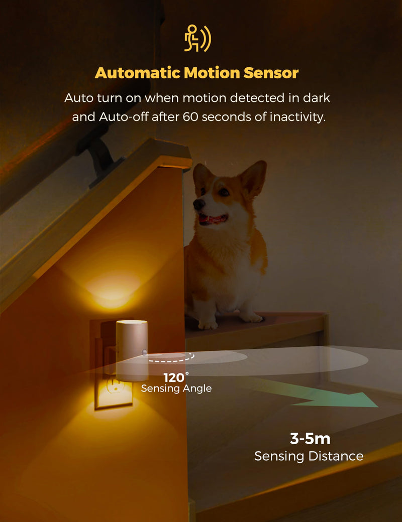 L LOHAS LED Motion Sensor Nightlight, Amber Night Light, [2 Pack] Motion Activated Night Light, Yellow Nightlights, Dimmable 0-100LM, Sleep Light for Bathroom Hallway Bedroom Stairway Kitchen Amber-White Shade 2