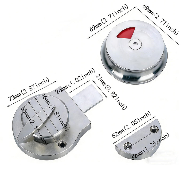 Stainless Steel Occupied/Vacant Bathroom Lock，Keyless Latch Indicator Lock - Easy Install Privacy Latch for Public & Commercial Restrooms（Silver ）