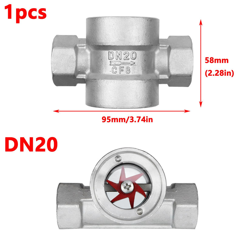 Antrader 3/4"NPT Female 304 Stainless Window Sight Glass Flow Indicator | Water Flow Indicator with Plastic Impeller for Agriculture,Residential Water Supply,Industrial DN20-3/4"