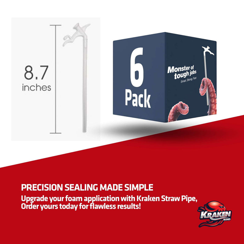 Kraken Bond Insulating Plastic Straw Tubes - Pack of 6 - Gap Filling Nozzle Tips for Polyurethane Insulation Foam 6 Pack
