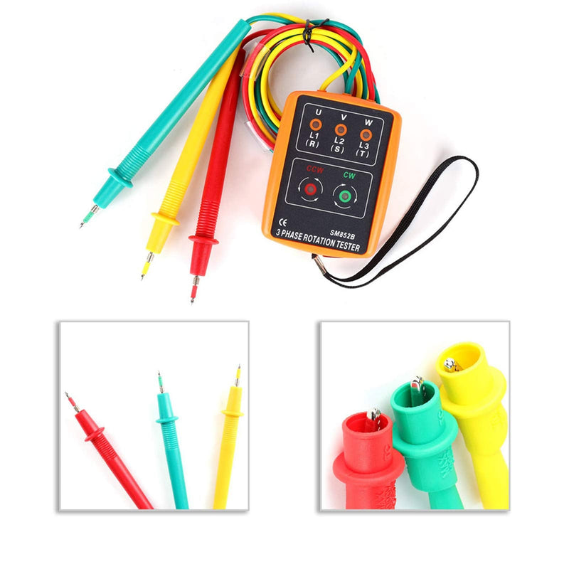 Oumefar 3 Phase 60V to 600V AC Sequence Order Presence Rotation Checker Indicator Detector Meter 20Hz to 400Hz with LED and Buzzer Tester Phase Indicator