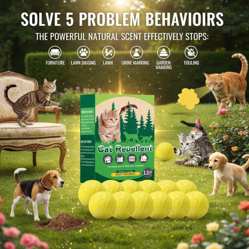Cat Repellent Balls for Indoor & Outdoor – Natural Essential Oil Citrus & Mint Blend, Strong Aroma Cat Deterrent for Home, Garden & Furniture Protection– Long-Lasting 30–45 Day Pet-Safe Scent,12-Pack