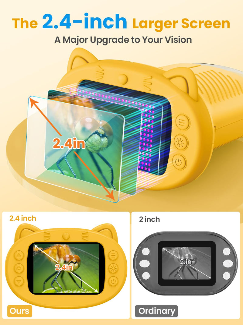 Microscope for Kids, 2.4 Inch Digital Microscope with 1000X Magnification, Handheld Camera Mini Pocket Magnifying Glass, Educational Christmas Birthday Gifts Toys for Ages 3+, Yellow