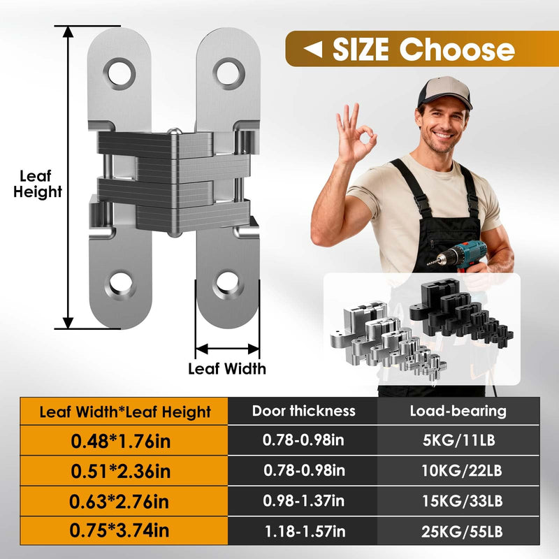Invisible Hinges for Cabinet Doors - Completely Hidden 180°Hinges,Concealed and Smooth Quiet Close(Silver,0.51"-2.36",4Pack) 0.51"-2.36" | 4Pack Silver