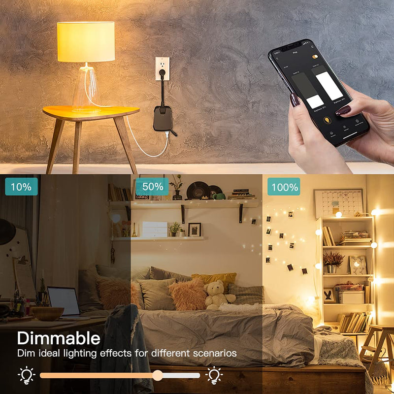 TREATLIFE 2 in 1 Outdoor Smart Dimmer Plug, 2 Individual Control Sockets, 600W, Compatible with Alexa, Google Home, IP64 for Outdoor String Lights, Dusk to Dawn, 2.4GHz WiFi Only 2-Socket 1Pack