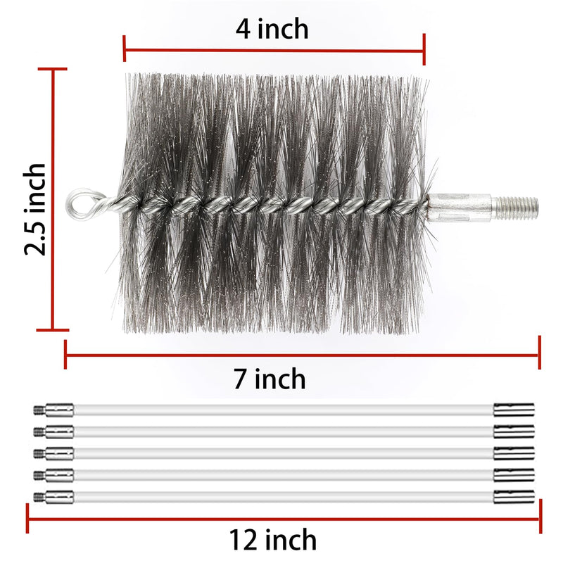 50 in Tent Wood Burning Stove Pipe Cleaning Brush Stainless Steel Bristles 2.5IN