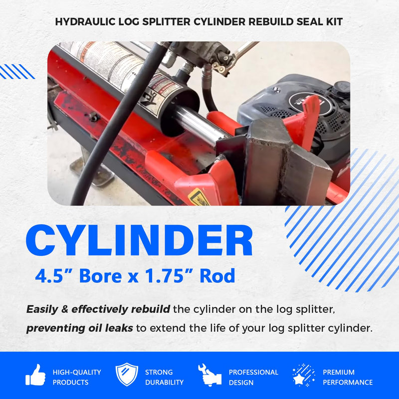 Replace for Hydraulic Log Splitter Cylinder Rebuild Seal Kit, Fit for 4.5" Bore x 1.75" Rod Cylinder (Pack of 11) 4.5" Bore 1.75" Rod