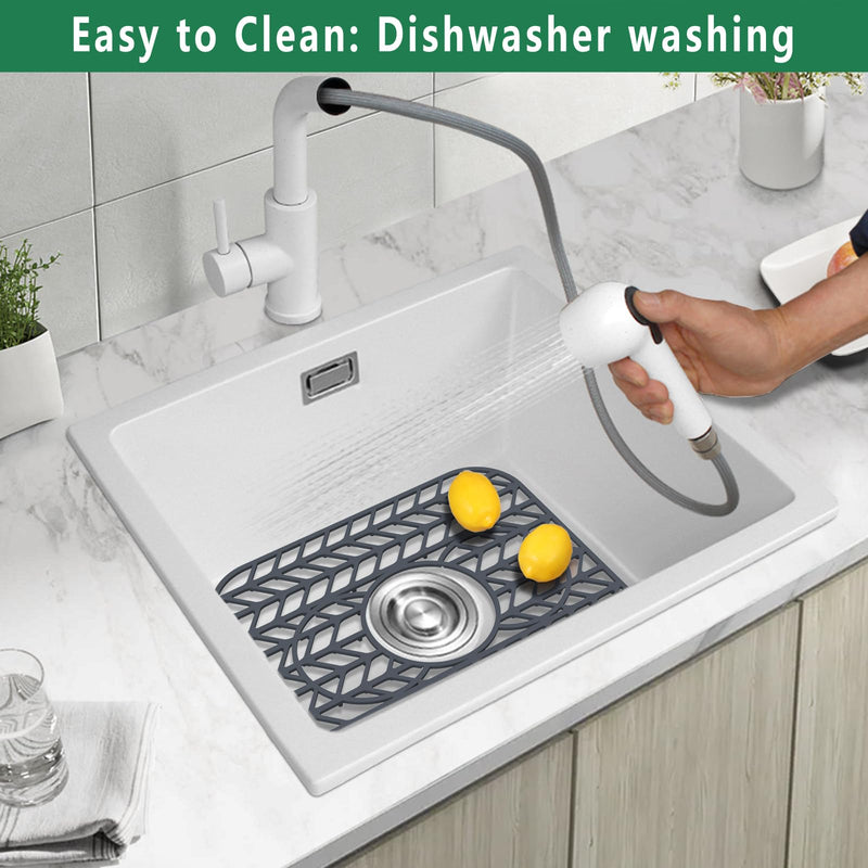 GUUKIN Sink Protectors for Kitchen sink, 13 5/8" x 11 5/8" Folding Non-slip Silicone Sink Mat Grid for Bottom of Farmhouse Stainless Steel Porcelain Sink with 3 Reserved Holes Pack of 2 13.6"X11.6" 2PCS