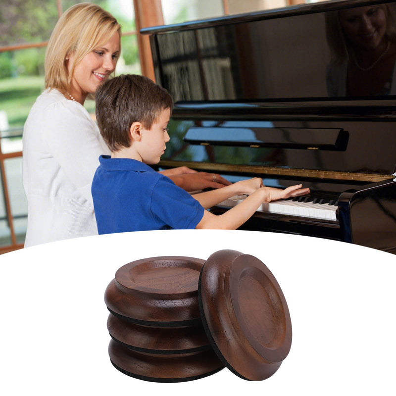 Grand Piano Caster Cups, 4 Pcs Piano Caster Pads Walnut Piano Wheels Feet Non-Slip & Anti-Noise Foam Floor Protectors Piano Casters Pad Wood Piano Caster Cups Floor Protectors for Upright Piano