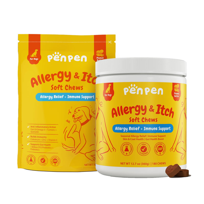 PENPEN Dog Allergy Relief Chews (Peanut Butter Chews, 50ct and 180 Chews)