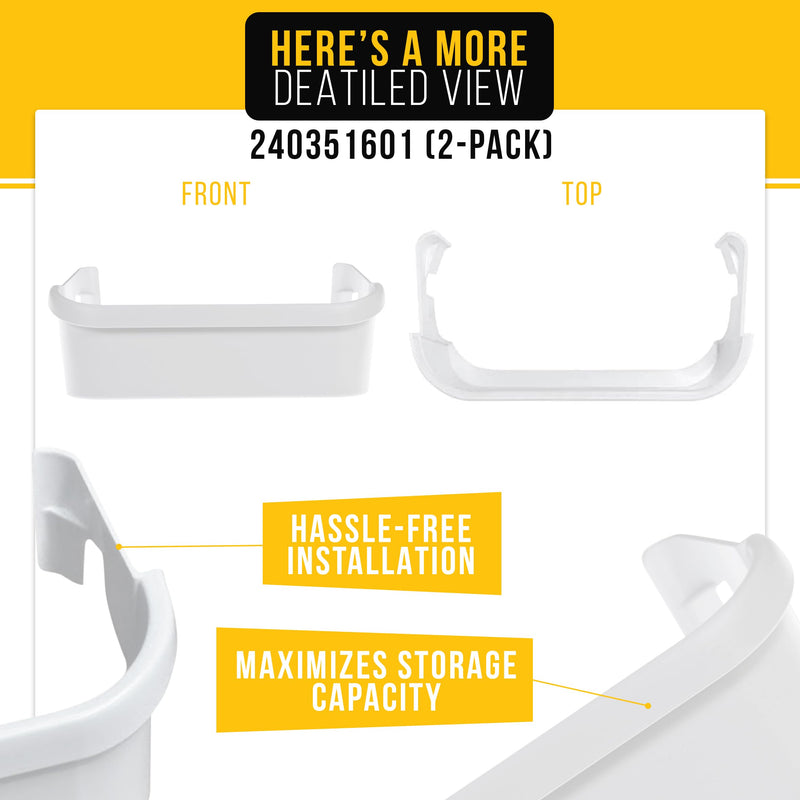 PartsBroz 240351601 Freezer Door Shelf Bin (2-Pack) for Frigidaire Freezer Door Shelf Replacement, Kenmore, Westinghouse Refrigerator Freezer White Bottom Lower Side Shelves AP2115974 PS430027 2-Pack