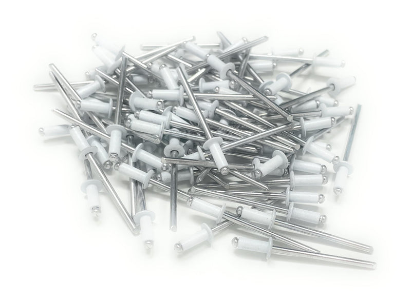 Metal Magery 100 White Aluminum Open End Pop Rivets 4-3 1/8" x 3/16" (.126-.187 Inch Grip Range) QTY: 100 4-3 1/8" x 3/16" (.126-.187 Inch Grip Range)