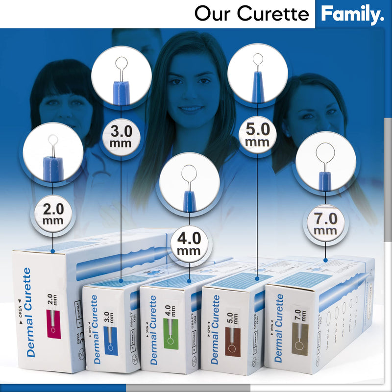 Sterile Disposable Dermal Curettes, Easy Peel Packing - Box of 10 (3.00 mm) 3.00 mm
