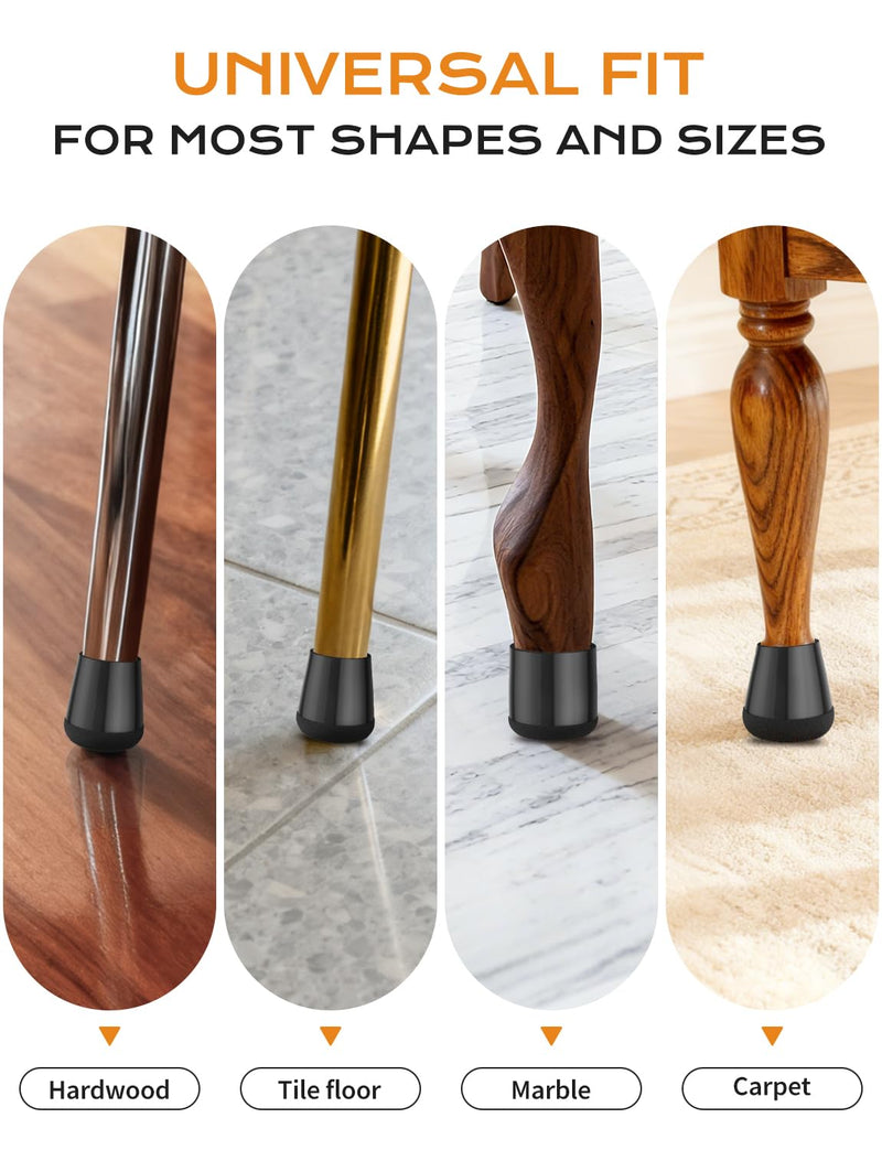 24 PCS Silicone & Felt Chair Leg Floor Protectors - Scratch Proof & Noise Reducing Furniture Caps for Hardwood Floors - Round XS Fits 9/16" to 12/16" (15–19mm), Black Round XS (Fit 15–19mm)