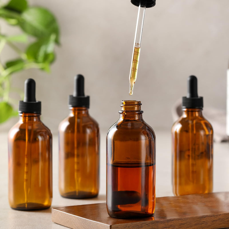 4 oz Dark Amber Glass Dropper Bottles with Measured Dropper, 4 Pack- 120ml Thick Tincture Bottles with Measurement Eye Dropper, Leakproof Essential Oils Bottles for Health, Personal Care & Beauty