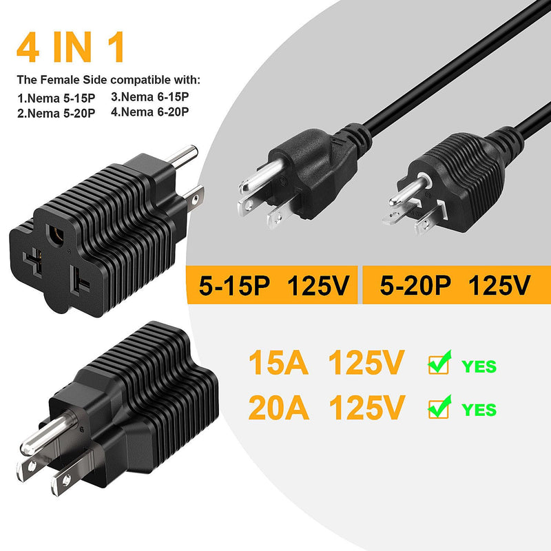 [4-in-1] 15 Amp Household AC Plug to 20 Amp T Blade Adapter,5-15P to 5-20R,5-15P to 6-15R,5-15P to 6-20R, 4 in 1 AC Power Adapter,15A 125V to 20A 250V Adapter 1 Count (Pack of 1)