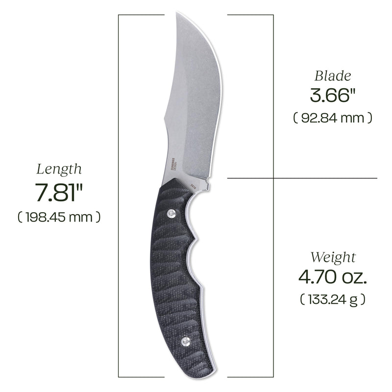 CRKT Burrower Everyday Carry Fixed Blade Knife with Sheath: D2 Steel Plain Edge Blade, Black & Gray Micarta Handle, 3610