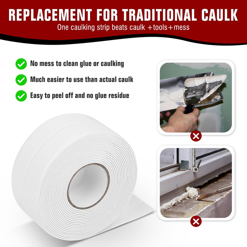 White Caulk Tape, Toilet Caulk Strip, Toilet Sealer Around Toilet Base, Caulk Tape Waterproof Self Adhesive, Traditional Caulking Replacement, Caulking Tape for Bathroom, Bathtub，etc 1