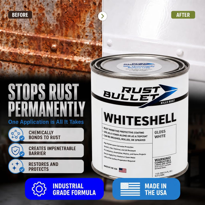 WhiteShell - Stop Rust, Corrosion Preventive Coating - Gloss White, 1Pt 16 Fl Oz (Pack of 1)
