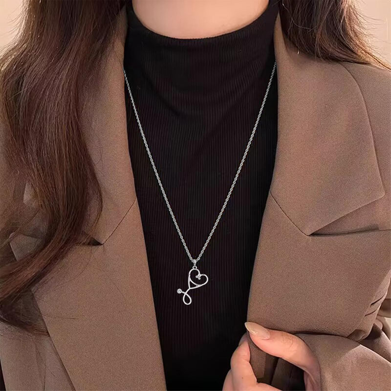 Stethoscope Pendant Necklace Angel Nursing Themed Graduation Gifts Medical Jewelry for Doctor Nurse Medical Student RN Silver
